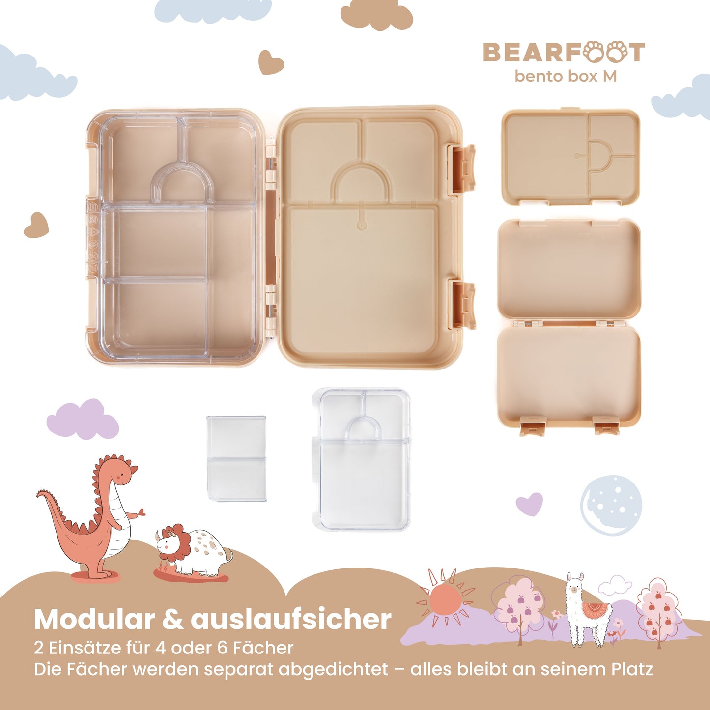 Brotdose Kinder mit Fächern, Lunchbox, Bento box - Dinos
