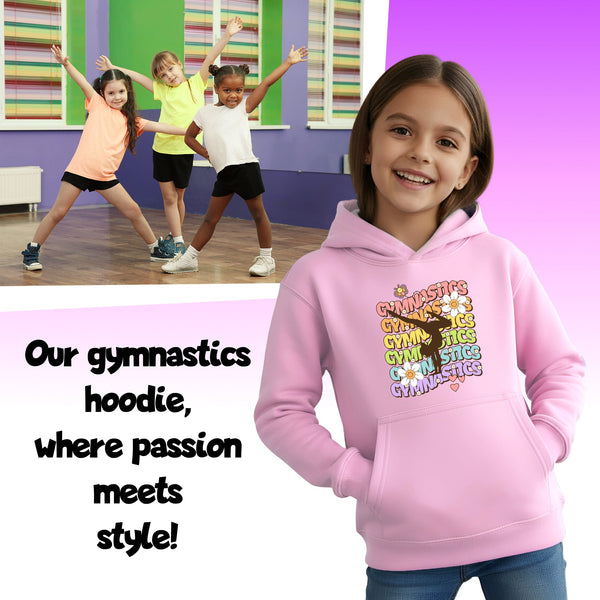 Fringoo Gymnastic Hoodie for Kids Cotton Rich Soft Hooded Sweatshirt - Gymnastic Daisy - Pink