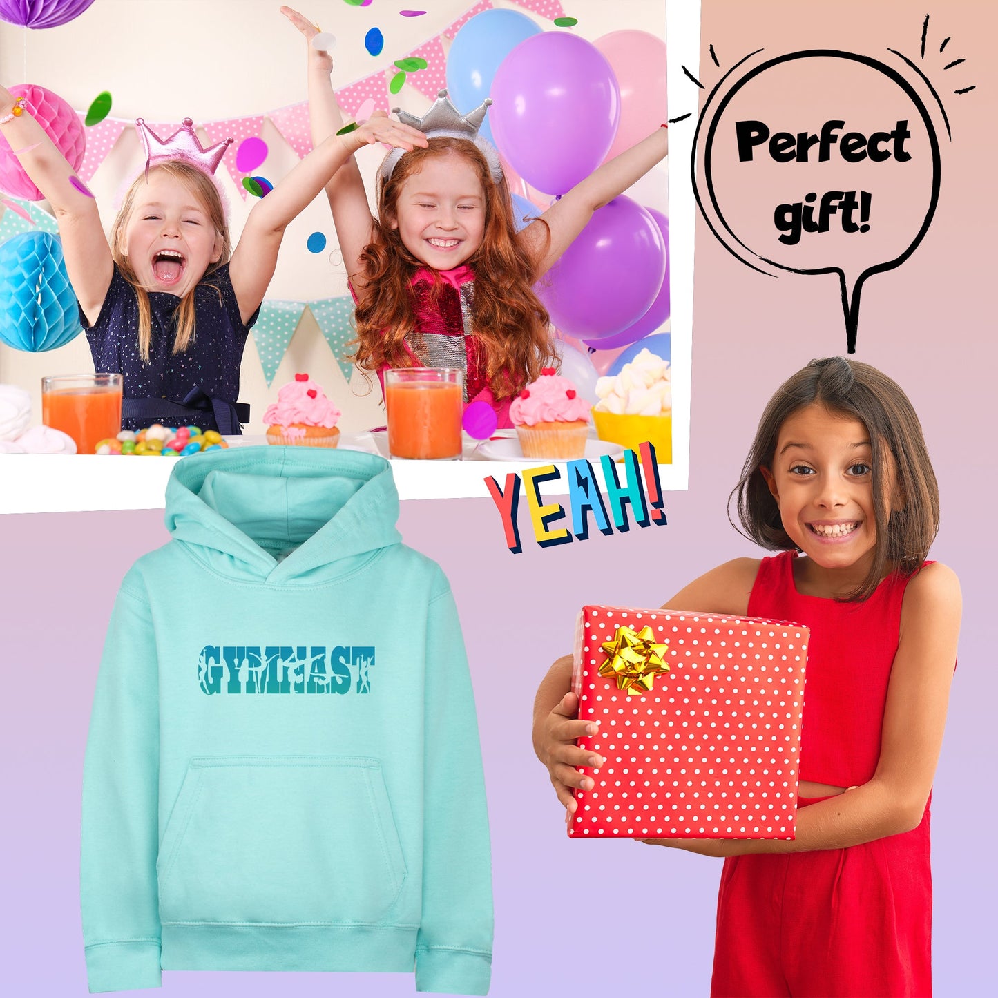 Fringoo Gymnastic Sweat à capuche for enfant Cotton Rich Soft Hooded Sweatshirt- Gymnast turquoise