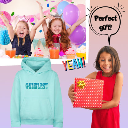 Fringoo Gymnastic Sweat à capuche for enfant Cotton Rich Soft Hooded Sweatshirt- Gymnast turquoise
