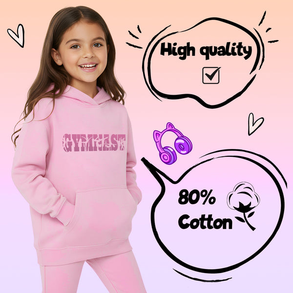 Fringoo Gymnastic Hoodie for Kids Cotton Rich Soft Hooded Sweatshirt - Gymnast Pink