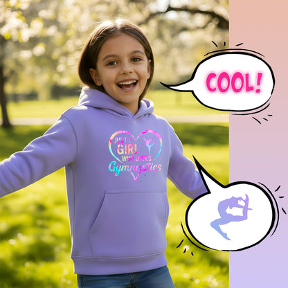 Fringoo Gymnastic Hoodie for Kids Cotton Rich Soft Hooded Sweatshirt - Love Gymnastics Purple