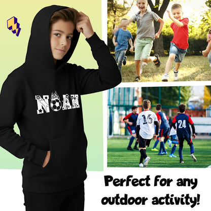Fringoo Football Hoodie Black for Boys Cotton Rich Soft Hooded Sweatshirt - Football Alphabet Black