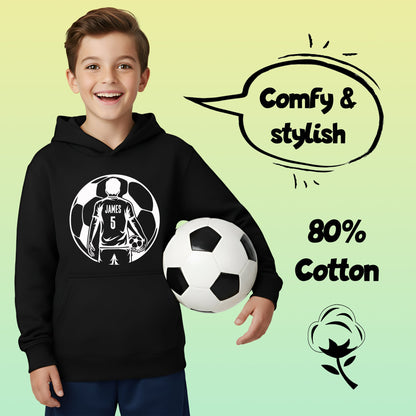 Fringoo Football Hoodie Black for Boys Cotton Rich Soft Hooded Sweatshirt - Football Ball Black