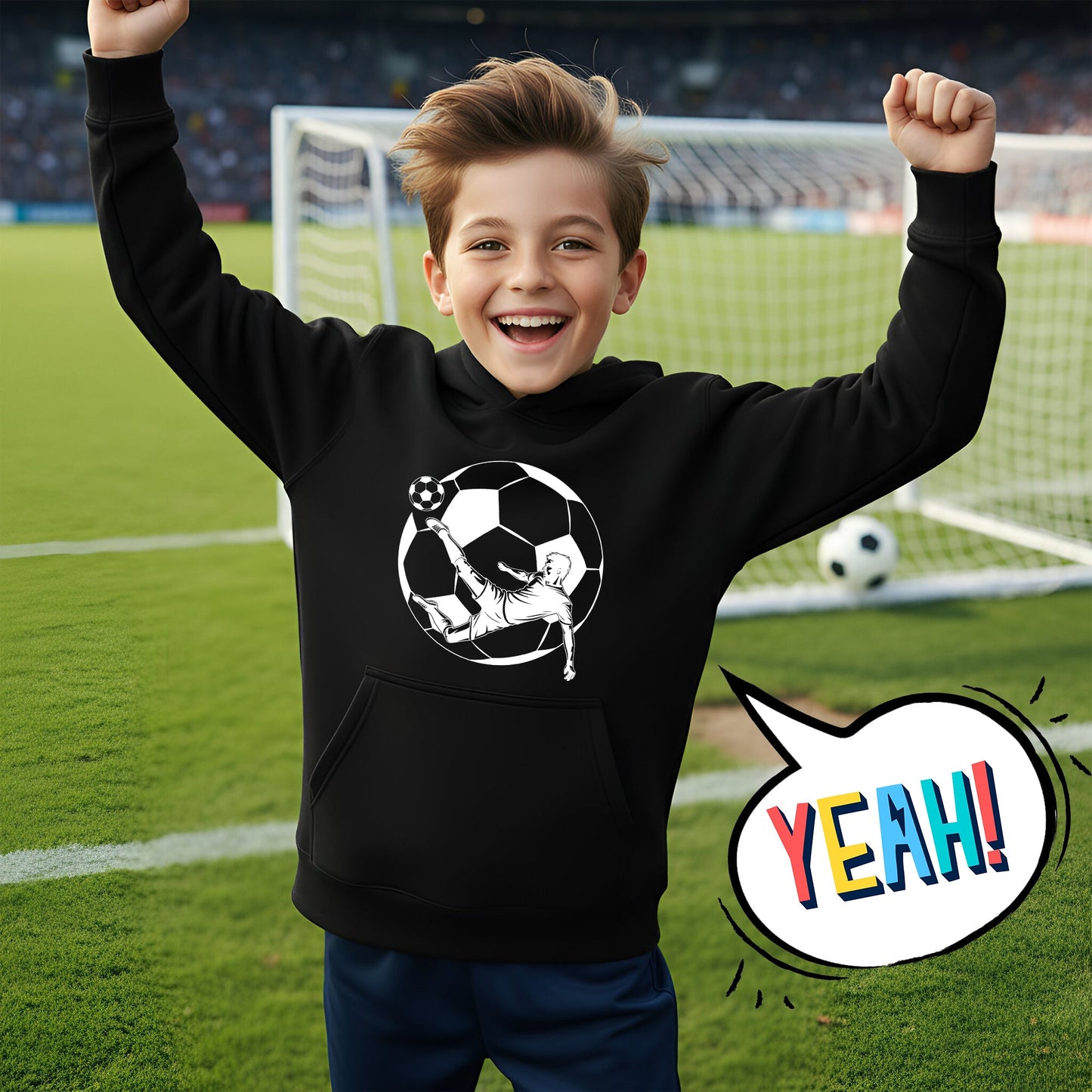 Fringoo Football Hoodie Black for Boys Cotton Rich Soft Hooded Sweatshirt - Black Football Sleeve