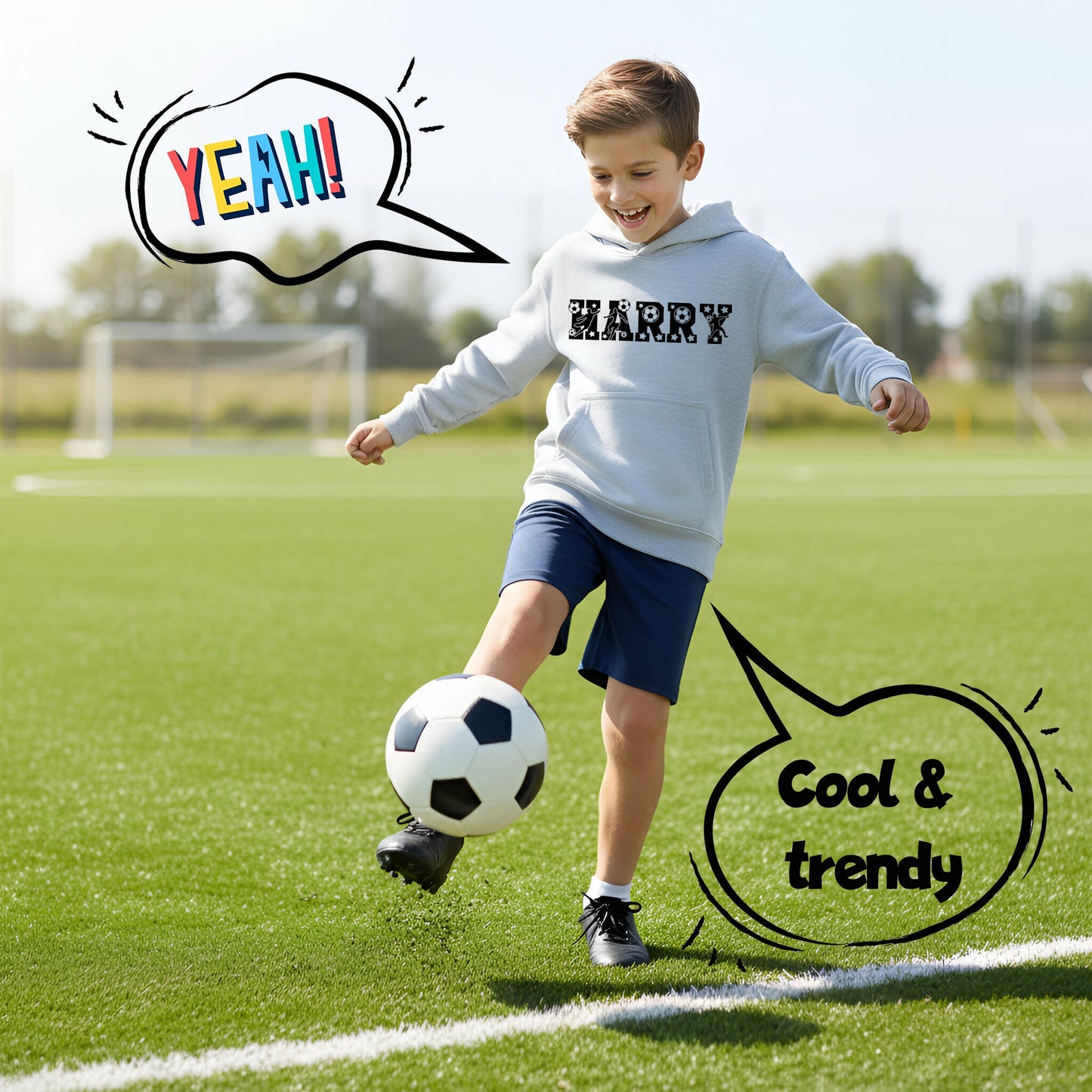 Fringoo Football Hoodie Grey for Boys Cotton Rich Soft Hooded Sweatshirt - Football Alphabet Grey