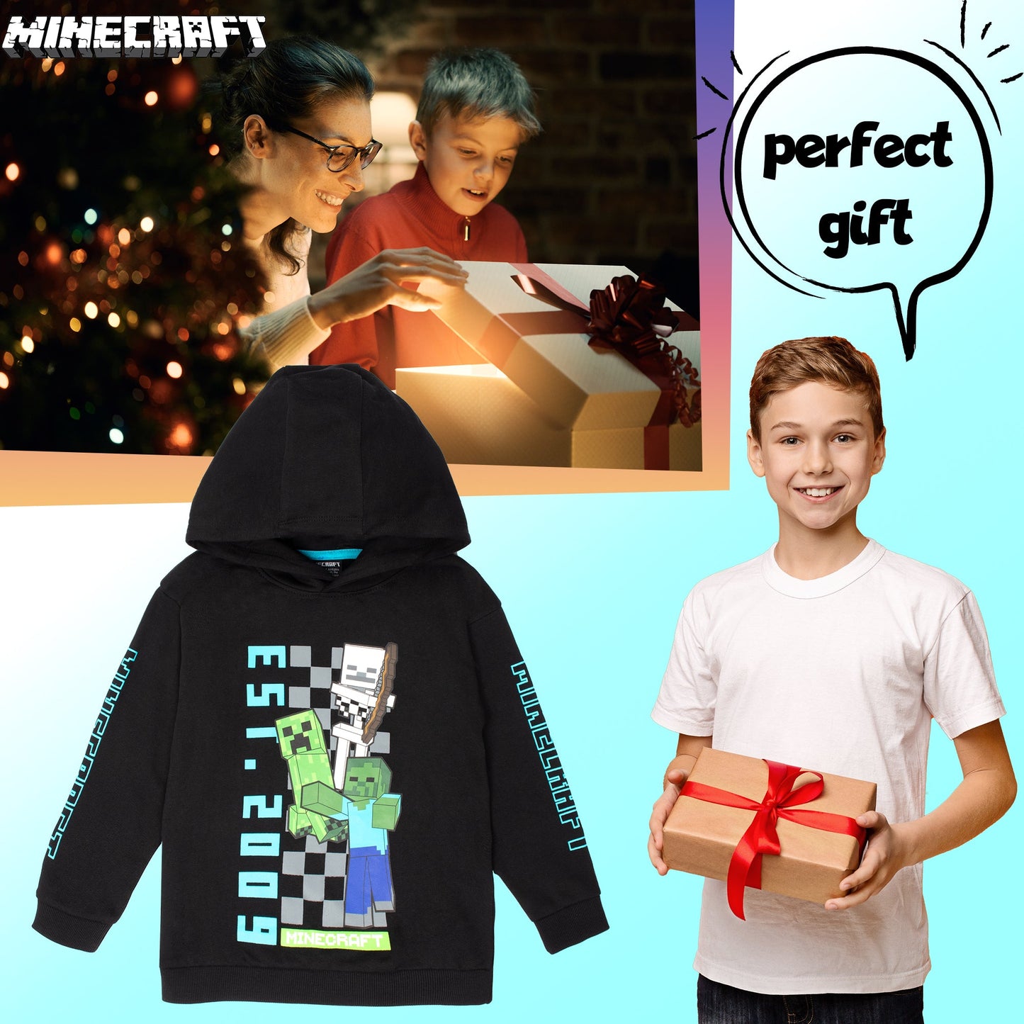 Minecraft Boys' Hoodie with Kangaroo Pocket 100% Cotton