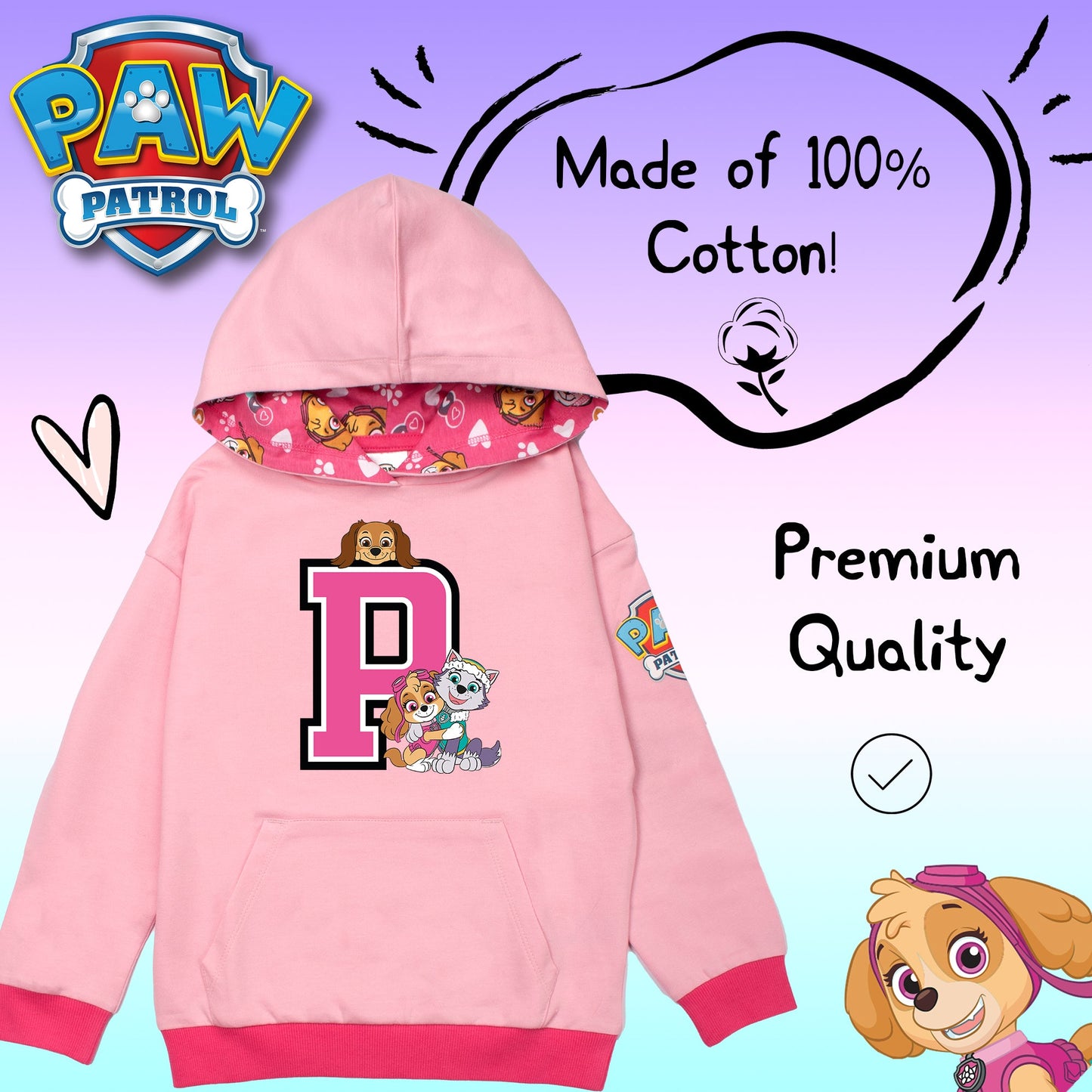 Paw Patrol Personalised Initial Hoodie for Girls - Pink