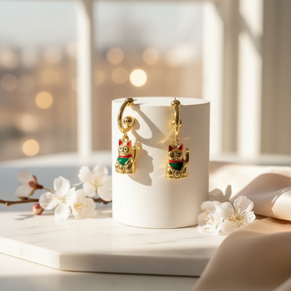 Golden Lucky Cat Earrings