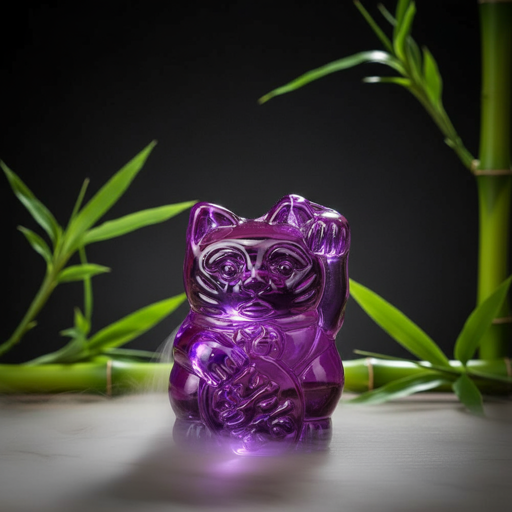 Statuette Chat Chanceux Violet