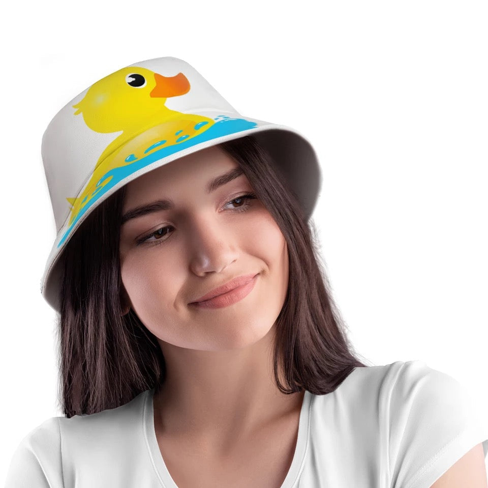 Cappello Bucket Bianco con Papera Gialla