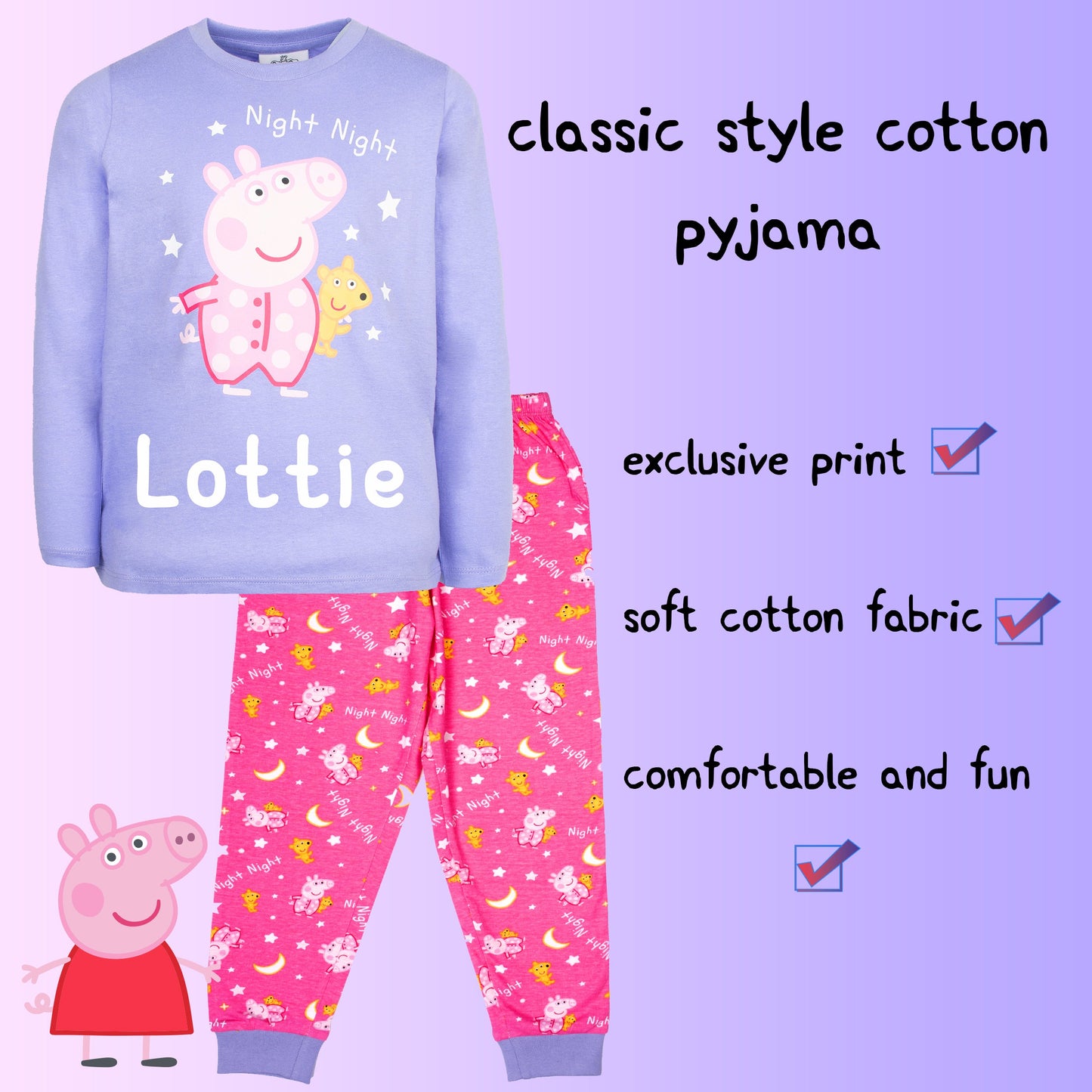 Peppa Pig Personalized Pyjamas - Pink & Purple