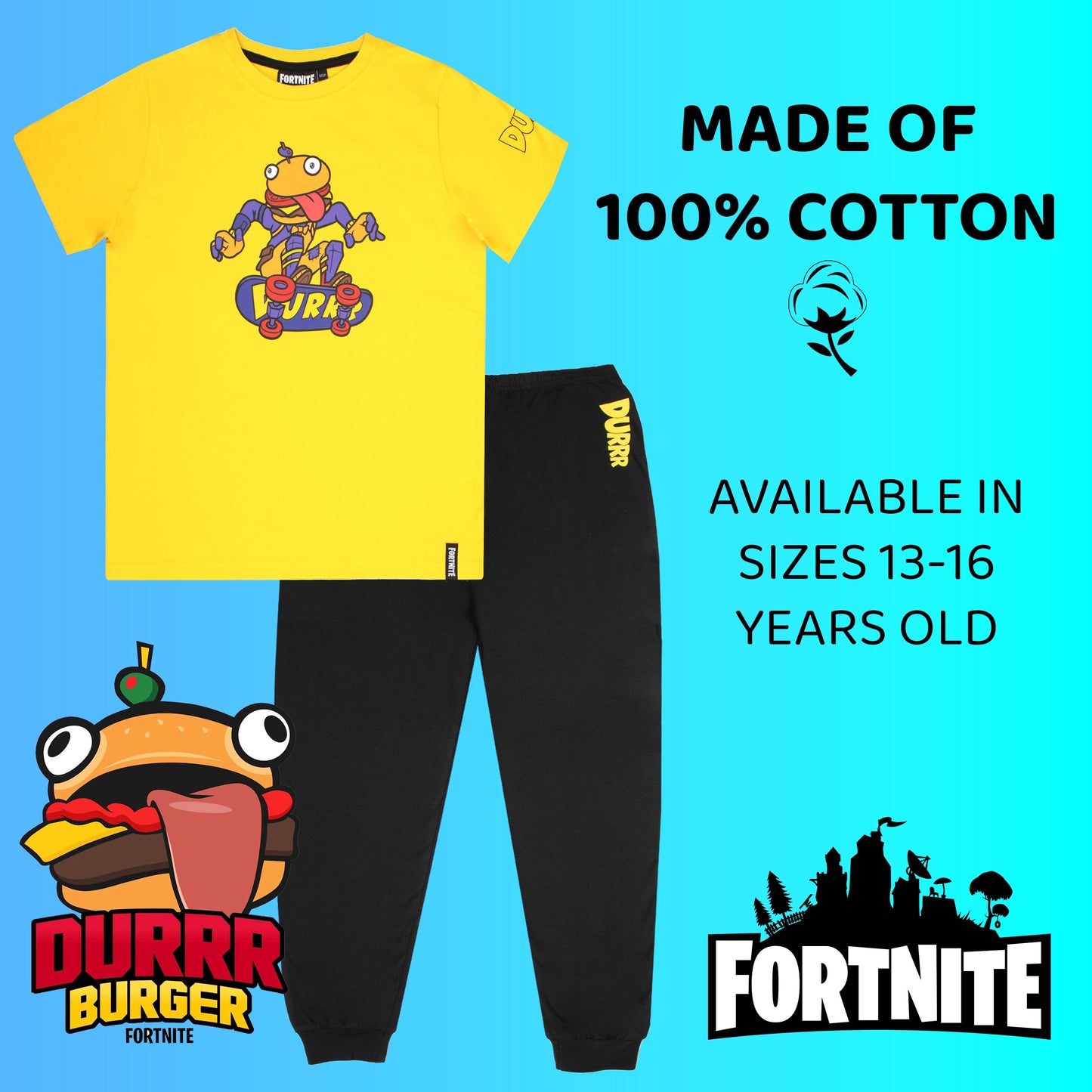 Fortnite Pajamas with Durr Burger Beef Boss Motif