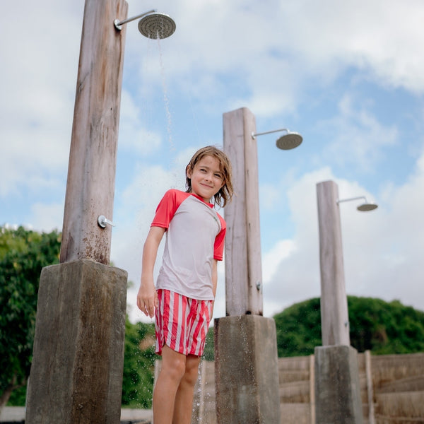 Swim Shorts - Beige/Red - Lobster Stripe