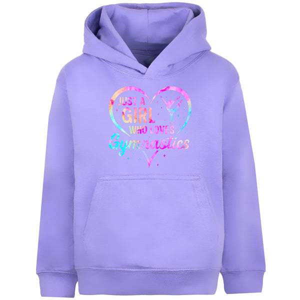 Fringoo Gymnastic Hoodie for Kids Cotton Rich Soft Hooded Sweatshirt - Love Gymnastics Purple