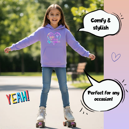Fringoo Gymnastic Hoodie for Kids Cotton Rich Soft Hooded Sweatshirt - Love Gymnastics Purple