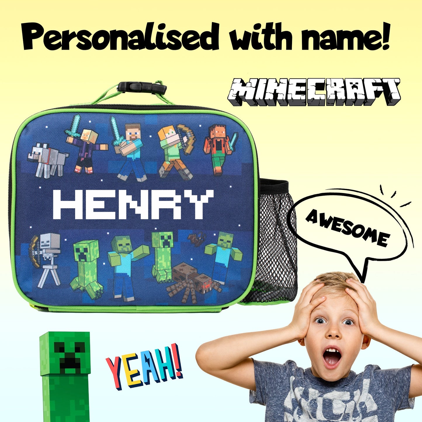 Personalized Lunch Bag - Minecraft Blue