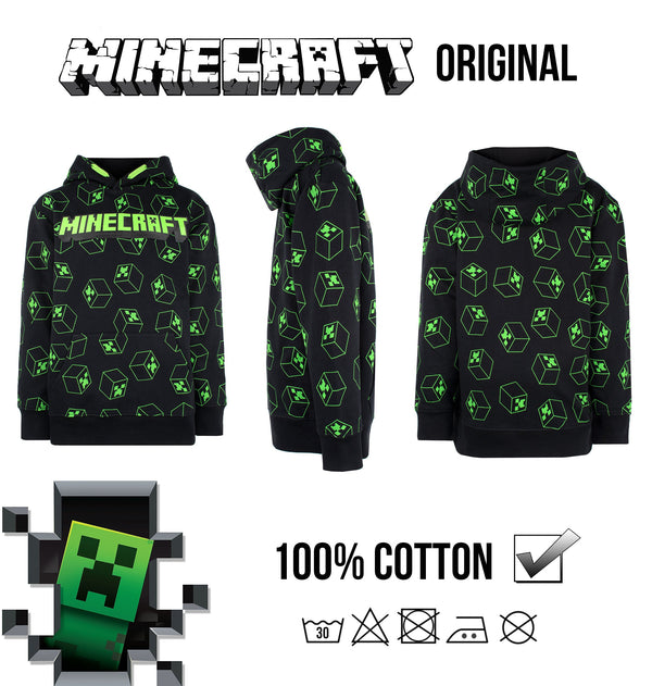 Sweat à capuche Minecraft – Creeper Pattern – noir