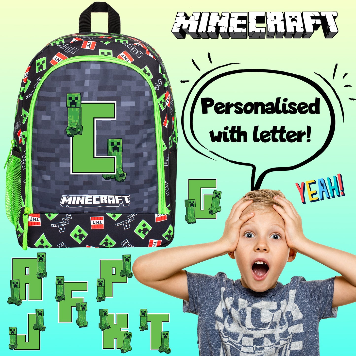 Personalized Minecraft Kids Backpack — Official School Bag with Your Child's Initial