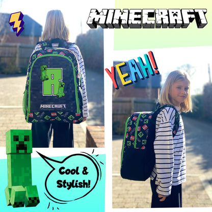 Personalized Minecraft Kids Backpack — Official School Bag with Your Child's Initial