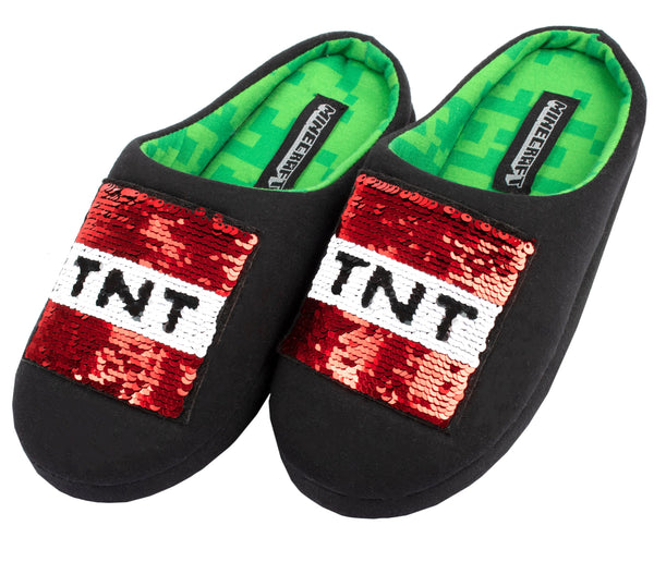 Chaussons enfant – Minecraft à sequins – Creeper & TNT Box