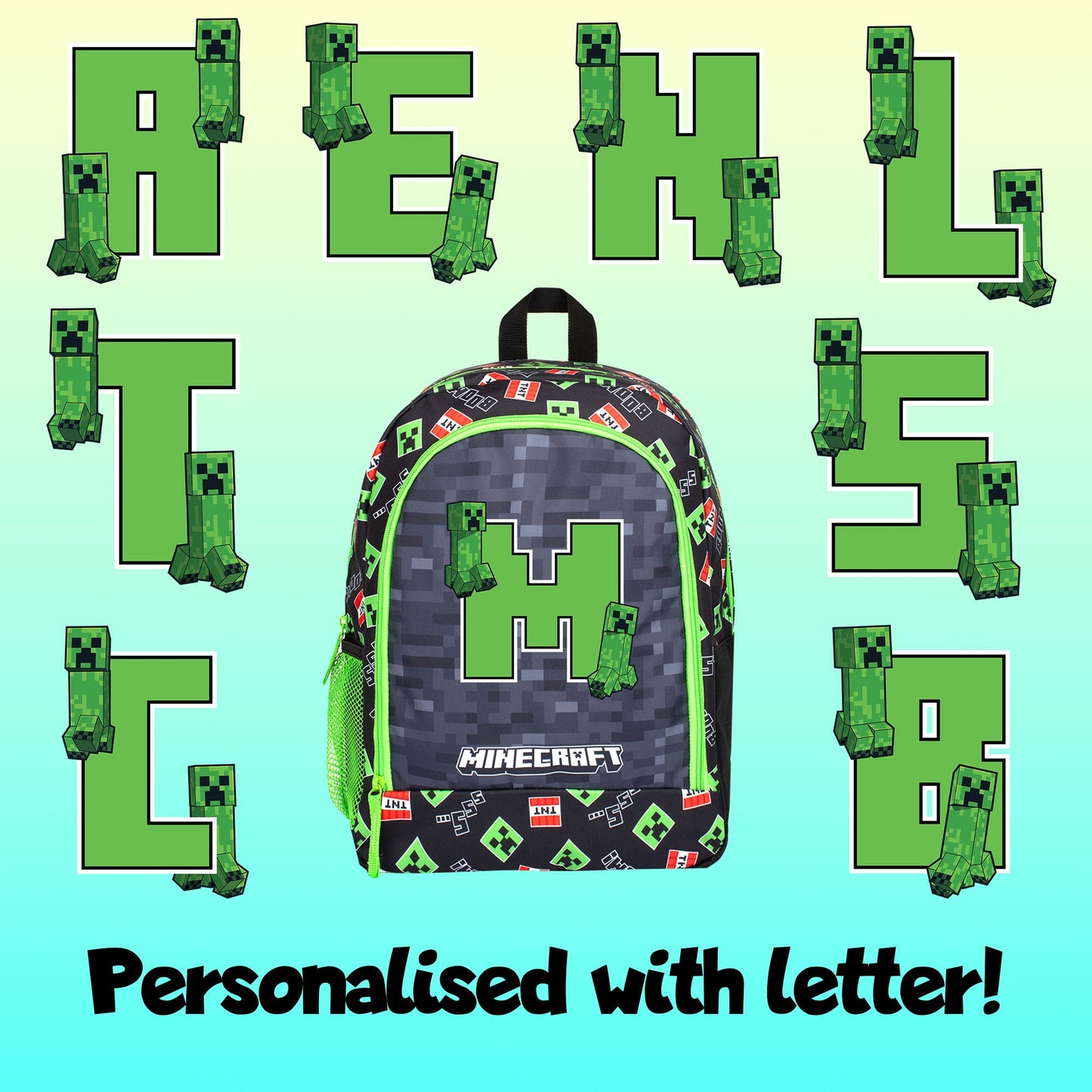 Personalized Minecraft Kids Backpack — Official School Bag with Your Child's Initial
