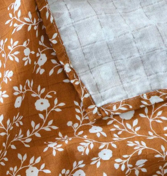 Lange XL en Coton Bio - Fleurs Caramel