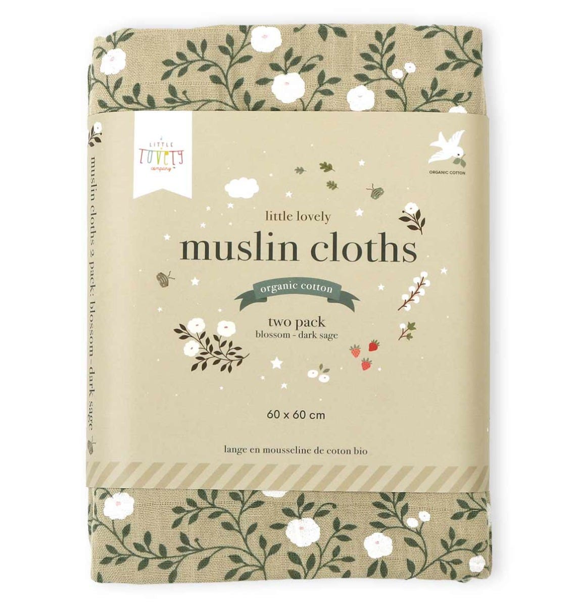 Lot de 2 langes en coton bio - Fleurs Sauge – vue 3 – A Little Lovely Company