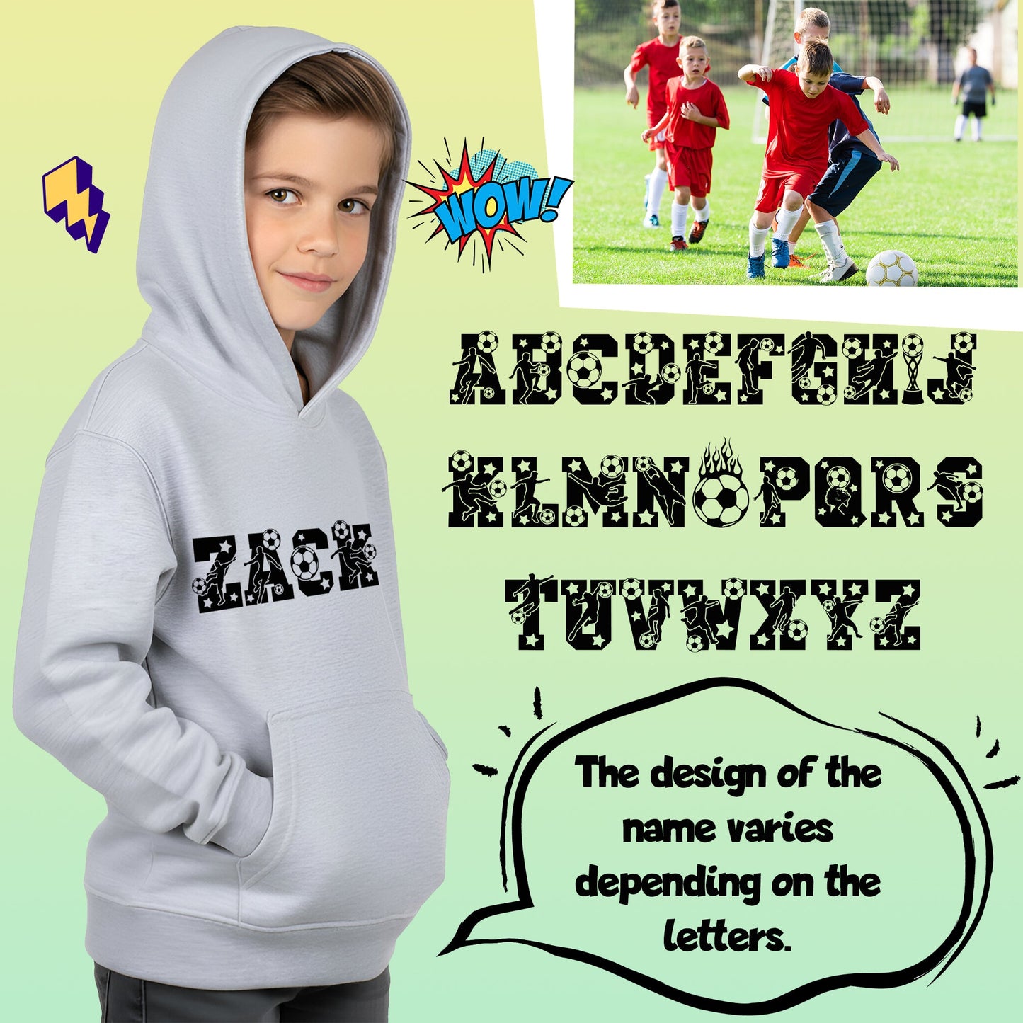 Fringoo Football Hoodie Grey for Boys Cotton Rich Soft Hooded Sweatshirt - Football Alphabet Grey