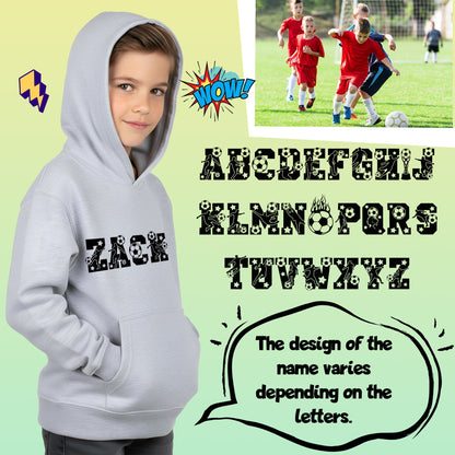 Fringoo Football Hoodie Grey for Boys Cotton Rich Soft Hooded Sweatshirt - Football Alphabet Grey