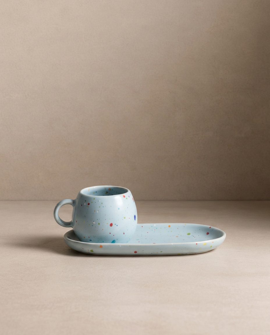New Party Set 2 Tasses Expresso + 2 Mini Plateau Soft Blue