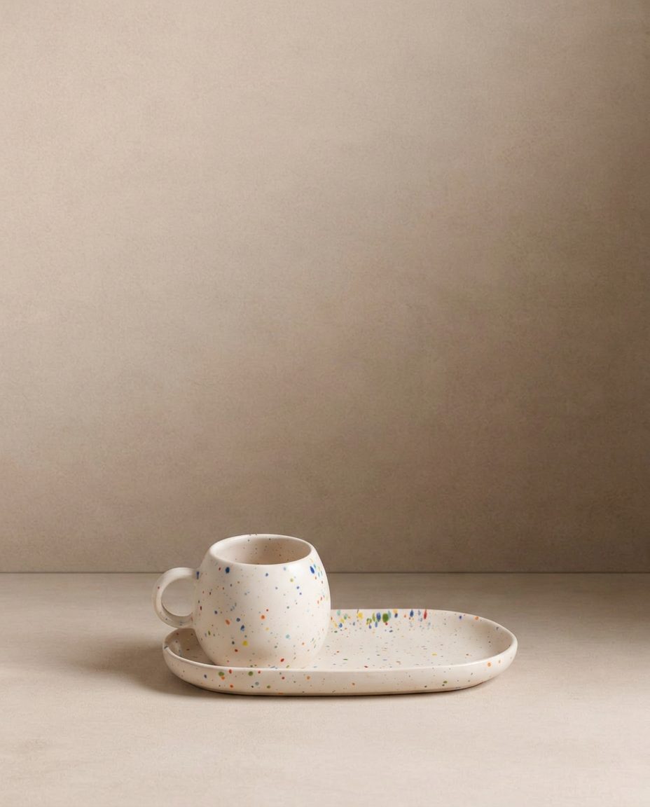 New Party Set 2 Espresso Mug + 2 Mini Tray - White