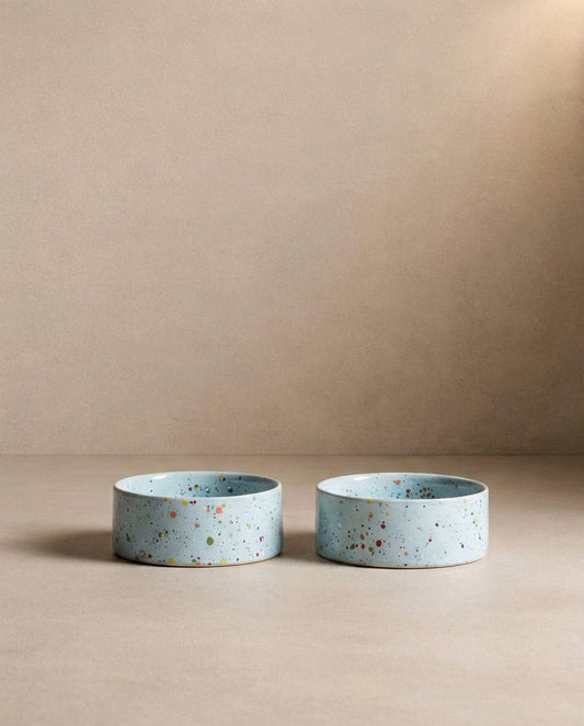 New Party Stoneware Pet Bowl 14cm 2 Pieces Set Soft Blue