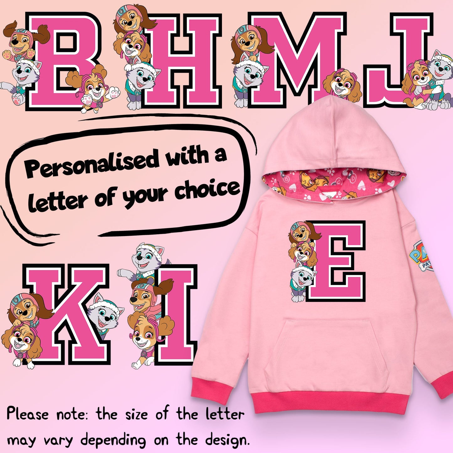 Paw Patrol Personalised Initial Hoodie for Girls - Pink