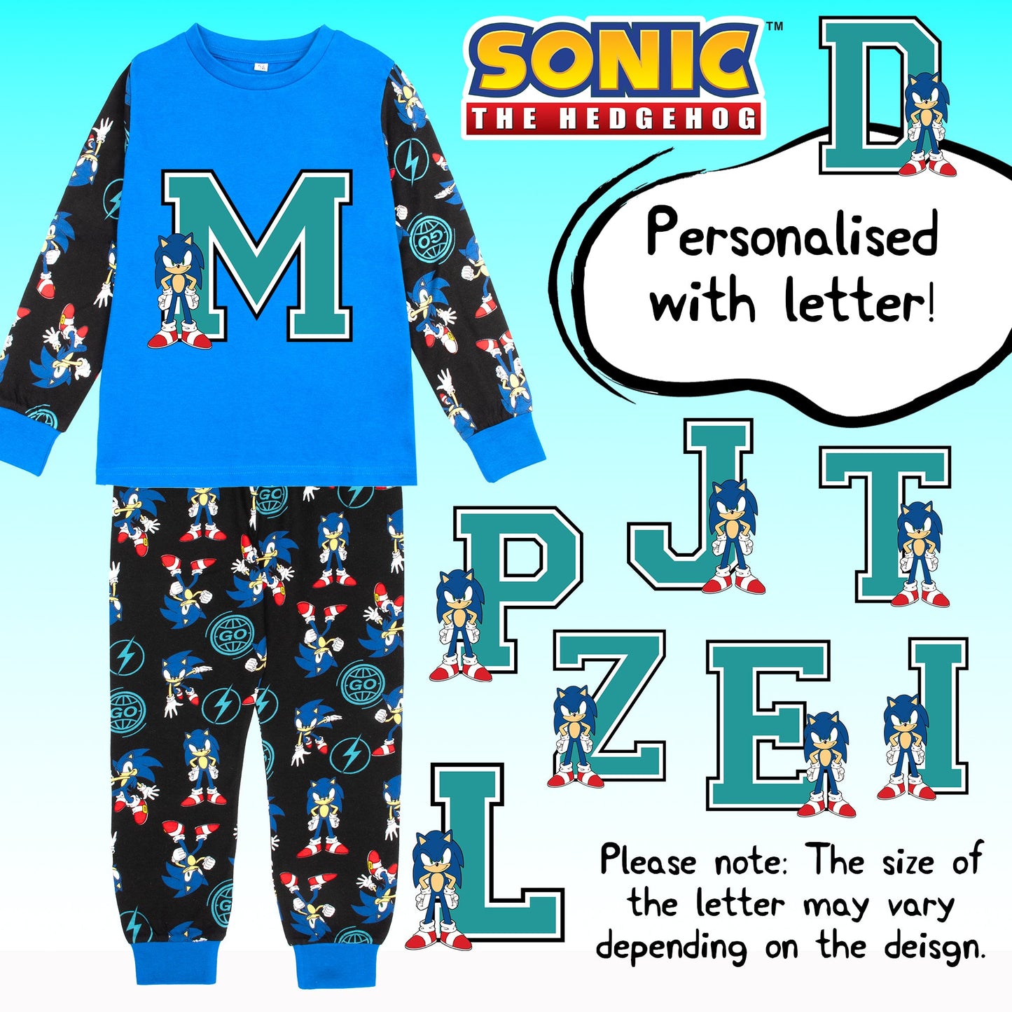 Sonic The Hedgehog Personalized Pyjama for boys Long Sleeve 100% Cotton