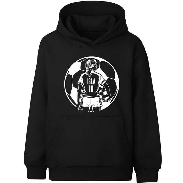 Fringoo Football Hoodie Black for Girls Cotton Rich Soft Hooded Sweatshirt - Football Ball Girls Black