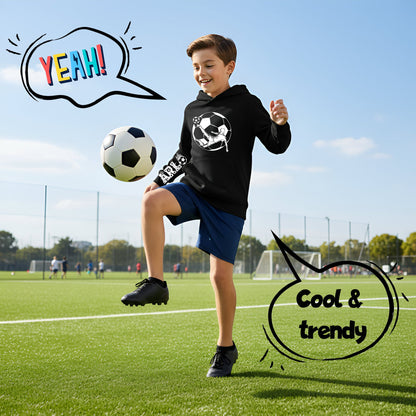 Fringoo Football Hoodie Black for Boys Cotton Rich Soft Hooded Sweatshirt - Black Football Sleeve