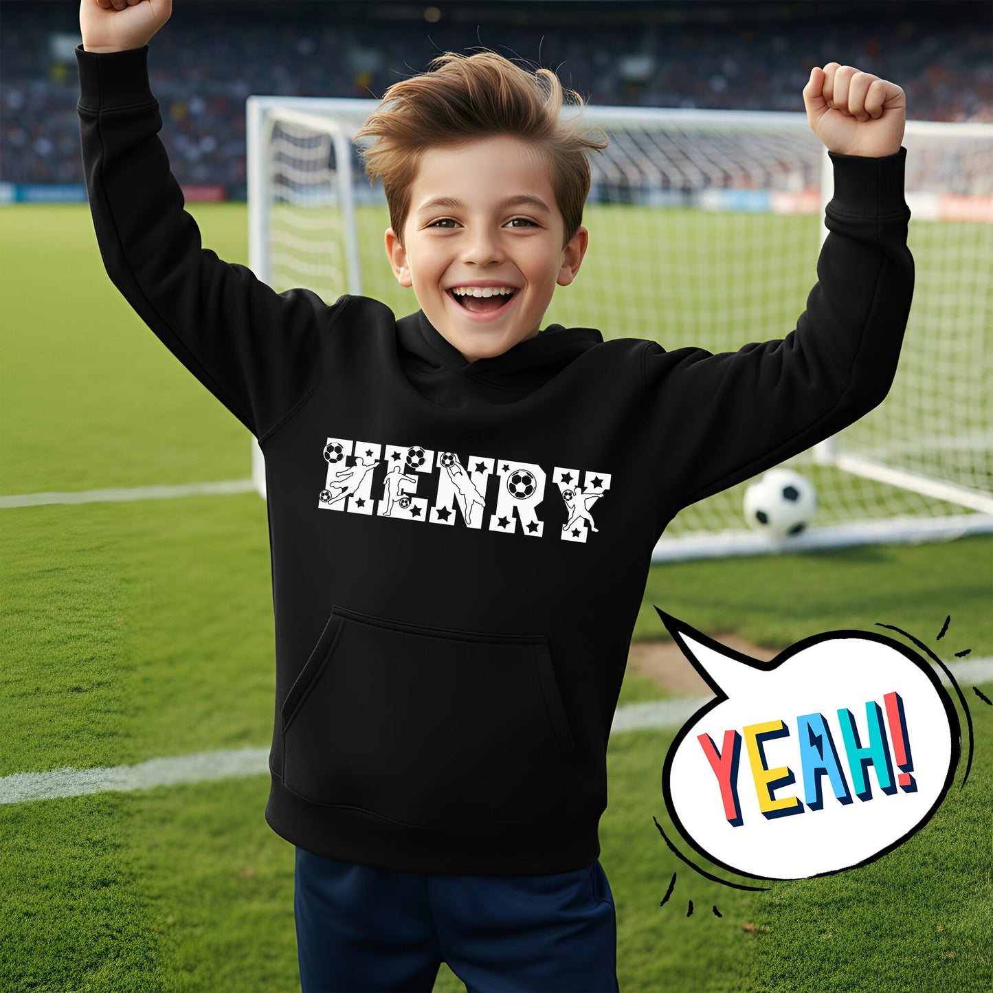 Fringoo Football Hoodie Black for Boys Cotton Rich Soft Hooded Sweatshirt - Football Alphabet Black