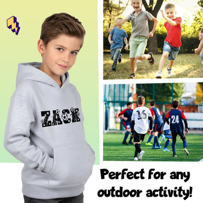 Fringoo Football Hoodie Grey for Boys Cotton Rich Soft Hooded Sweatshirt - Football Alphabet Grey