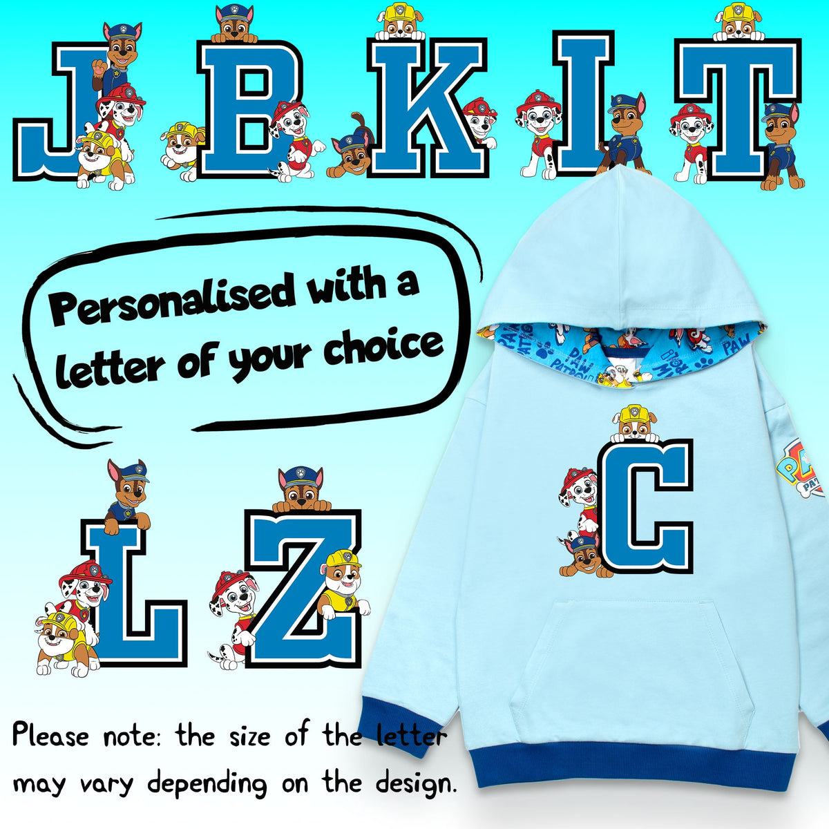 Paw Patrol Personalized Initial Hoodie for Boys - Blue