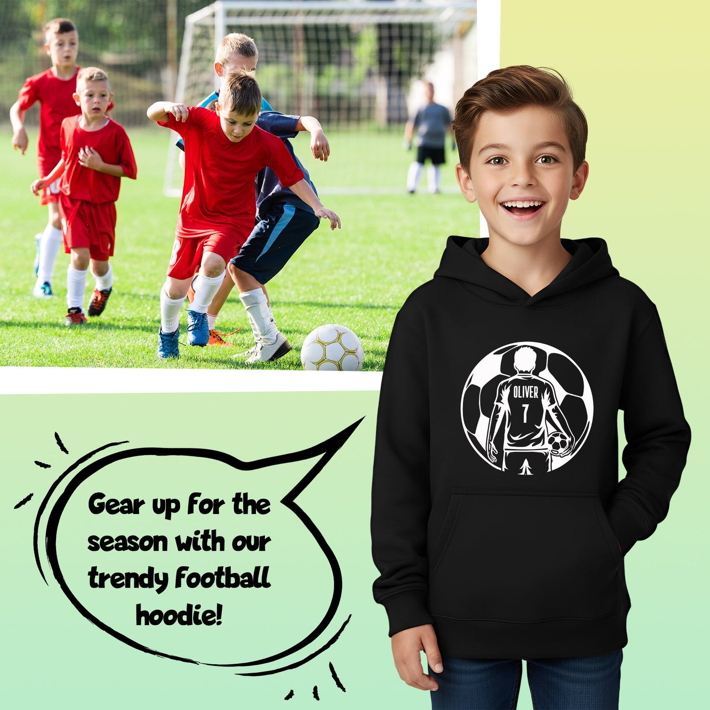 Fringoo Football Hoodie Black for Boys Cotton Rich Soft Hooded Sweatshirt - Football Ball Black