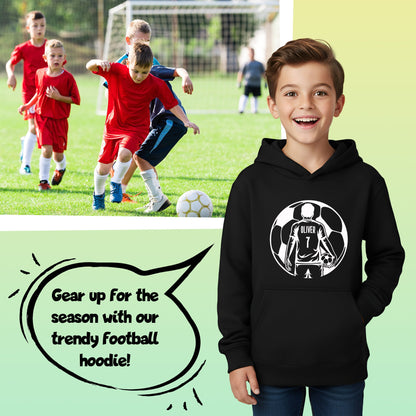 Fringoo Football Hoodie Black for Boys Cotton Rich Soft Hooded Sweatshirt - Football Ball Black