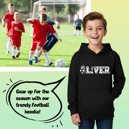 Fringoo Football Hoodie Black for Boys Cotton Rich Soft Hooded Sweatshirt - Football Alphabet Black