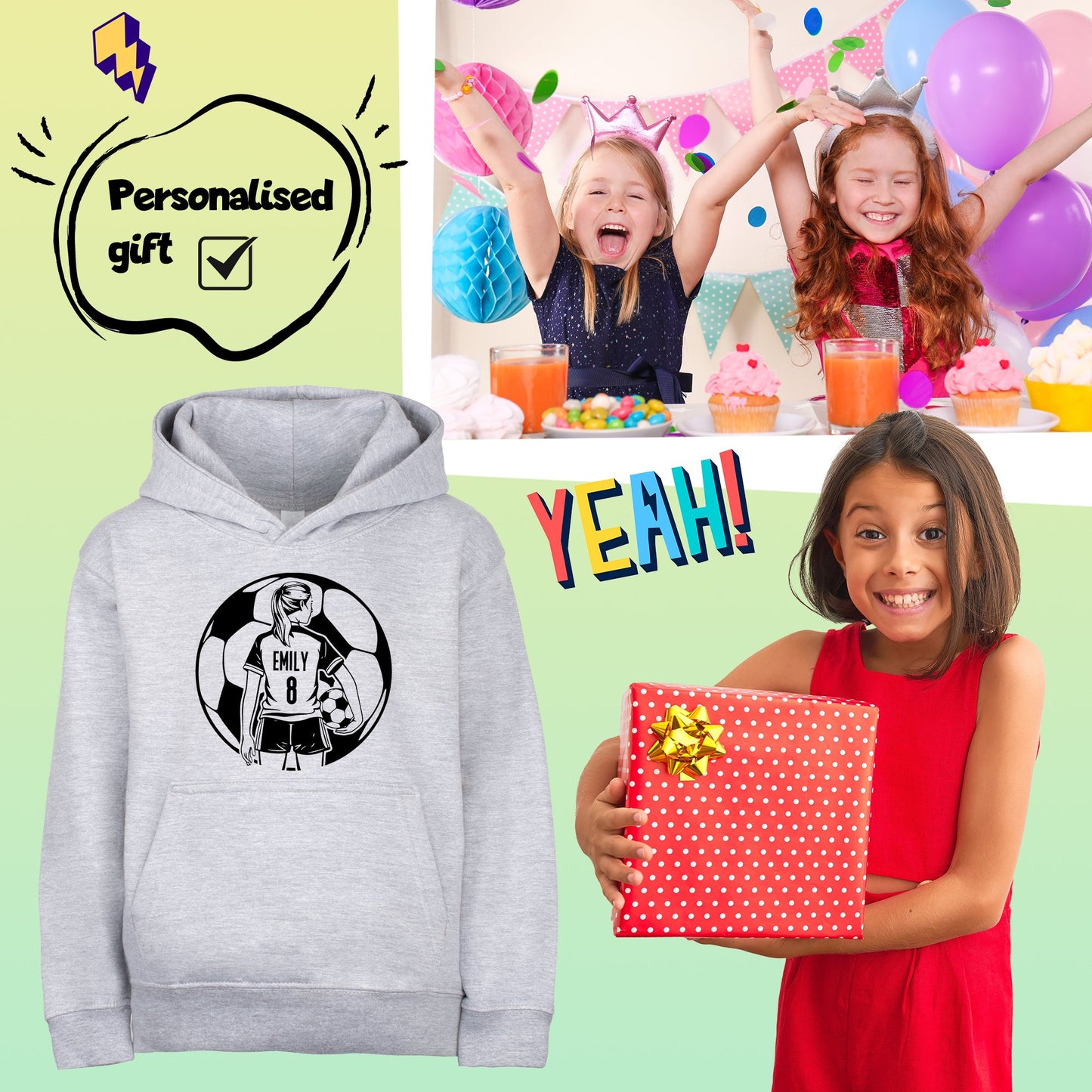 Fringoo football Sweat à capuche gris fille Cotton Rich Soft Hooded Sweatshirt- football Ball fille gris