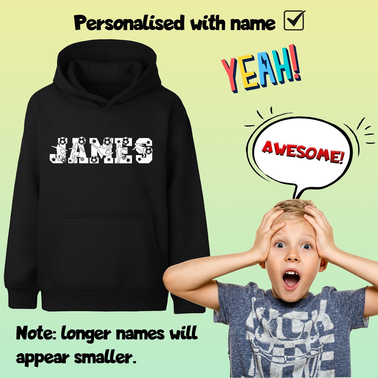 Fringoo Football Hoodie Black for Boys Cotton Rich Soft Hooded Sweatshirt - Football Alphabet Black