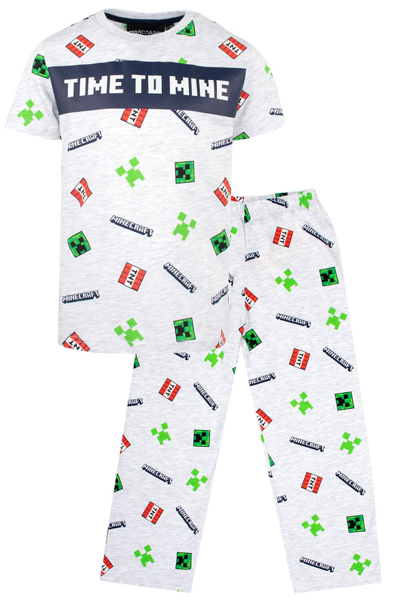 Pyjama Minecraft – Short Sleeve – 'Time to Mine' gris