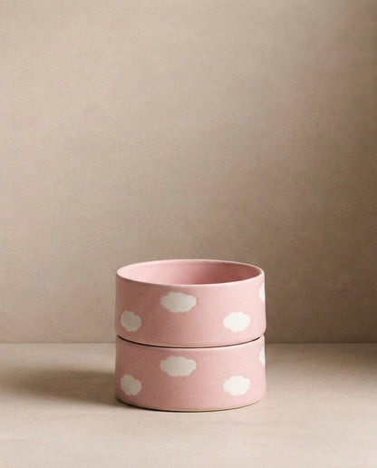 Bol pour animaux en grès Pink Cloud 16,5cm Ensemble de 2 pièces