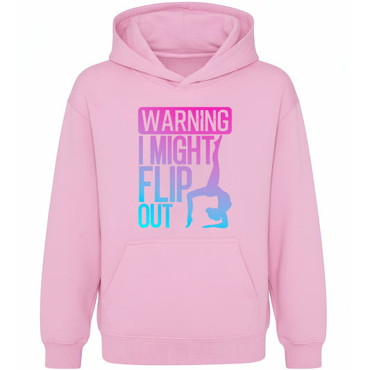 Fringoo Gymnastic Hoodie for Kids Cotton Rich Soft Hooded Sweatshirt - Gymnastics Flip Out - Pink