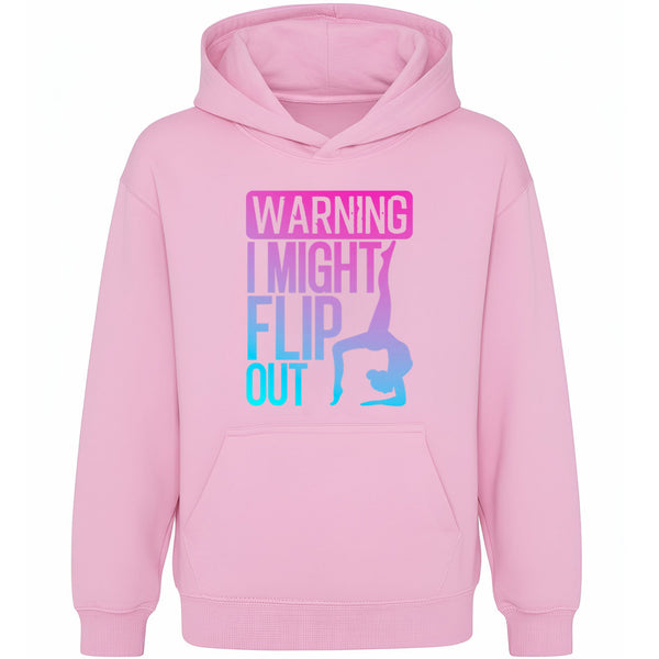 Fringoo Gymnastic Hoodie for Kids Cotton Rich Soft Hooded Sweatshirt - Gymnastics Flip Out - Pink