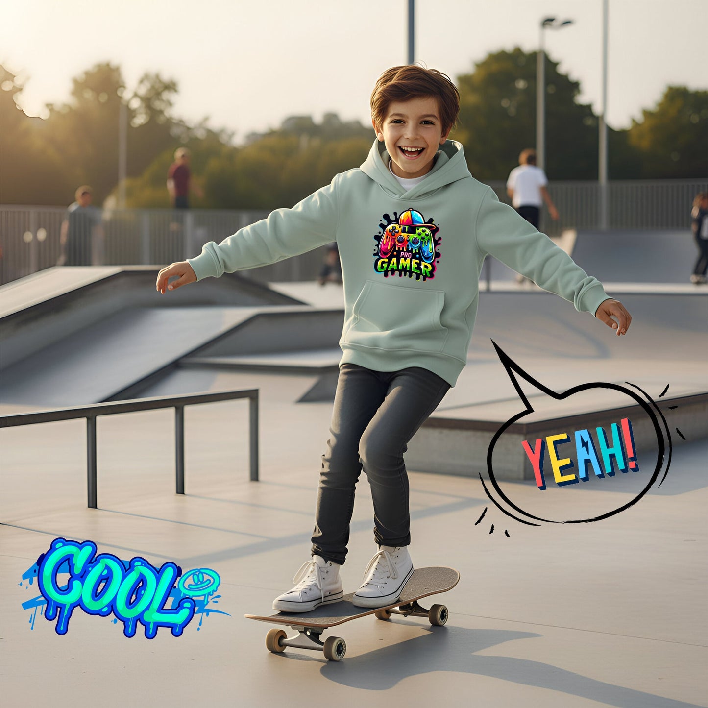 Fringoo Gamer Hoodie for Boys Cotton Rich Soft Hooded Sweatshirt - Pro Gamer Green